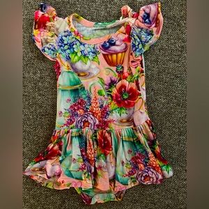 Posh Peanut Flutter Sleeve Bodysuit Twirl Dress